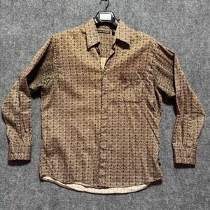 John Henry Shirt Mens Brown Geometric Medallion Button Up Medium‎